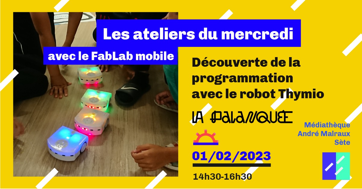 Lire la suite à propos de l’article Les ateliers du mercredi avec le FabLab – Découverte de la programmation Robot Thymio